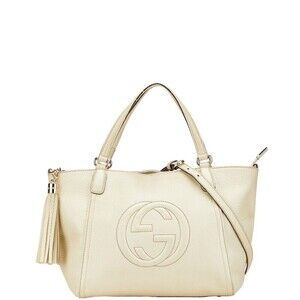 Gucci Soho Handbag Shoulder Bag Beige Tan Ivory White Leather